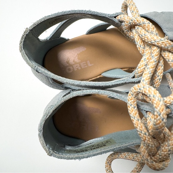 Sorel Cameron Blue Suede Wedge Platform Espadrille Sandals - Picture 6 of 9